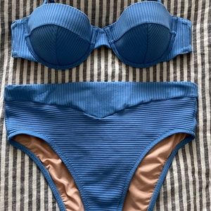 Madewell - Ribbed Balconette - Ribbed High Cut Bottoms - Oasis Blue